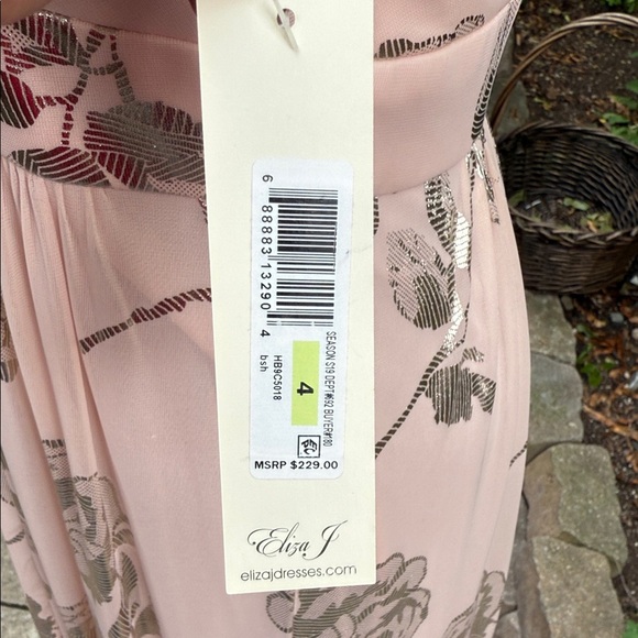Vintage Eliza J Elegant Floral Pink hi lo flowy dress gold metallic & pink. Sz 4 - Picture 9 of 16